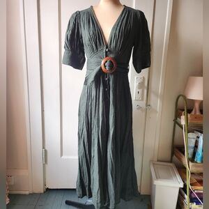 Free People Dark Green Midi Dress with Belt